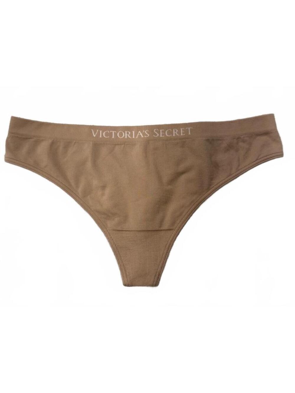 Victoria's Secret Tan Logo Waistband Thong Panty M NWT